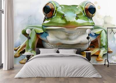 Green Tree Frog Watercolor Painting Wall mural