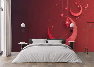 minimalist designs, eid al - adha background, ramadan kareem, arabic calligraphy, moon, no people, red, dark, no people, red, no people Wall mural