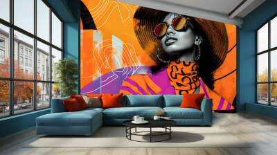 Orange & Purple Fashion Collage Wall mural