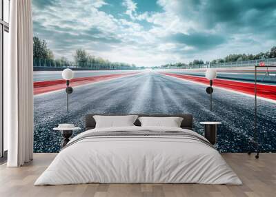 Race Track Asphalt with Red and White Lines - Photo Wall mural