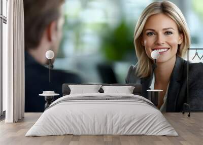 Smiling Businesswoman in Meeting - Realistic Photo Wall mural