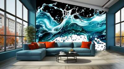 Water Splashing, Blue, White, Black Background, Abstract, Flowing, Liquid, Dynamic, Energy, Motion,  Fluid,  Nature Wall mural