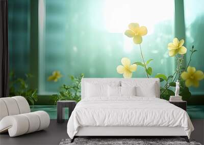 Yellow Flowers Blooming in a Window. Wall mural