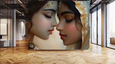 Two women in close profile, adorned in traditional attire and jewelry, exuding cultural beauty. Wall mural