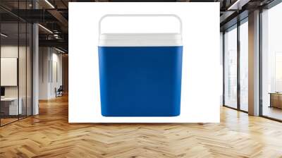 Closed blue plastic cooler isolated on white background Wall mural