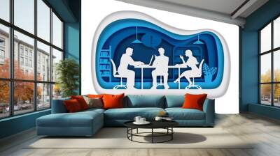 Business office vector illustration in paper art style Wall mural