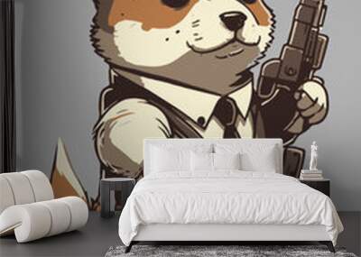 Corgi dog with gun isolated vector illustration Wall mural