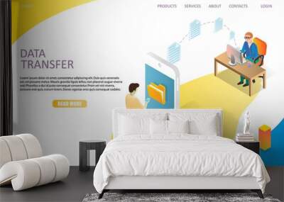 Data transfer landing page website vector template Wall mural