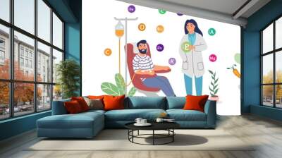 Doctor give patient vitamin iv drip vector scene Wall mural