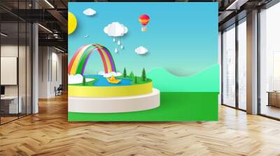 Dreamland background with rainbow paper 3d vector Wall mural