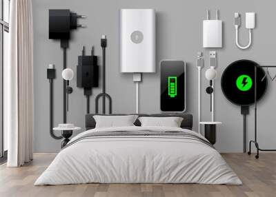 Mobile phone charger supply realistic vector set Wall mural