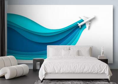 Paper cut airplane in sky vector travel banner Wall mural