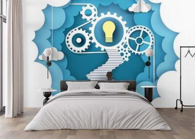 Path to idea, vector illustration in paper art style Wall mural