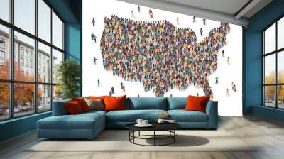 USA map made of many people, large crowd shape. Group of people stay in us country map formation. Immigration, election, multicultural diversity population concept. Vector isometric illustration. Wall mural