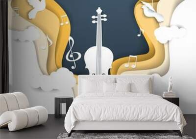 Vector layered paper cut style music background Wall mural