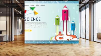 Vector paper cut science landing page website template Wall mural