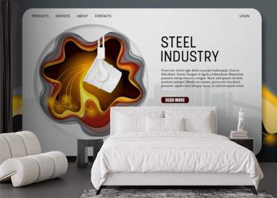 Vector paper cut steel industry landing page website template Wall mural