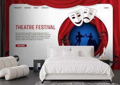 Vector paper cut theatre festival landing page website template Wall mural