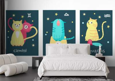 Vector set of cat astrology zodiac sign cards Wall mural