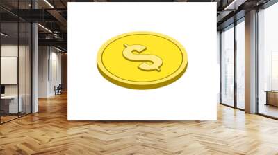 Gold coin symbol. Flat Isometric Icon or Logo. 3D Style Pictogram for Web Design, UI, Mobile App, Infographic. Wall mural