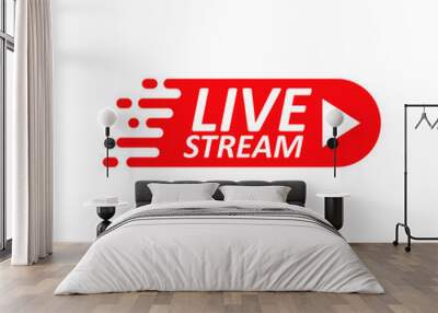 Live Stream sign. Red symbol, button of live streaming, broadcasting, online stream emblem. Wall mural