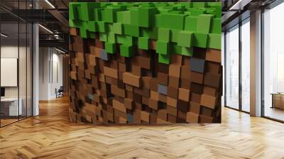 3d blocks grass mud video game voxel render Wall mural