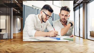 two men designers looking at plans Wall mural