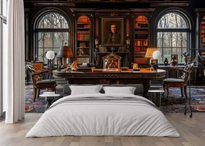 Castlelike grand study room with opulent furnishings Wall mural