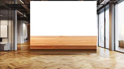 Empty wooden tabletop isolated on white background. For your product placement or montage with focus to the table top in the foreground. Empty pine wooden shelf. shelves Wall mural