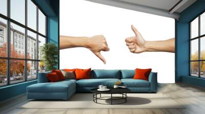 hands showing different gesture thumb up and thumb down isolated on white background. clipping path  Wall mural