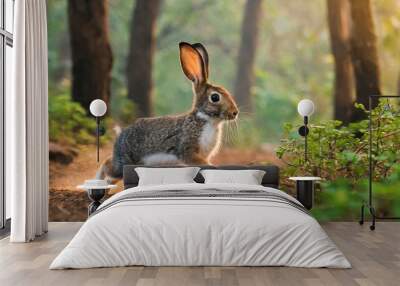 A hare running in a forest, environmental awareness, climate change, ecology Wall mural