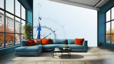 Compass north. Compass with wind rose, the arrow points to the north. Compass on a blue background. Compass illustrations can be used as background. Flat background with copy space. Travel concept. Wall mural