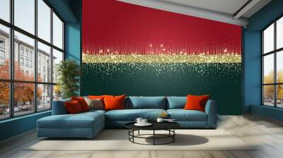 Red and green festive background with gold glitter, perfect for Christmas and New Year designs. 
 Wall mural