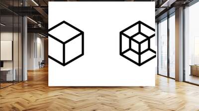 3D and 4D cube, three dimensional and four dimensional cube, hexahedron, tesseract icons in line style design for website, app, UI, isolated on white background. Editable stroke. Vector illustration. Wall mural