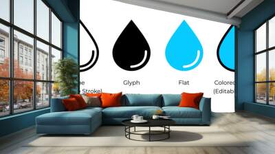 Drop, water droplet vector icon set for website design, app, ui, isolated on white background. Vector illustration. Wall mural