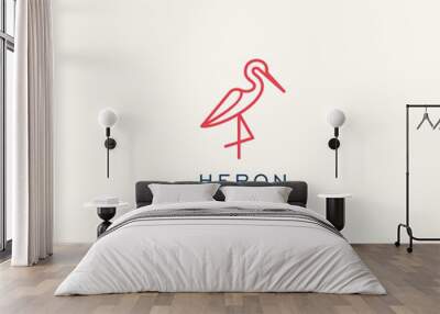 Heron logo design. Flamingo icon illustration vector Wall mural