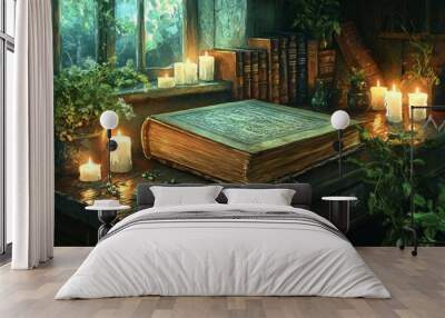 Book of Shadows Witch's Library Wicca Religion Spiritual Symbol Wall mural