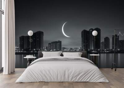 Crescent Moon Urban Skyline Islam Religion Spiritual Symbol Wall mural