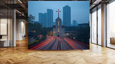 Cross City Crossroads Christianity Religion Spiritual Symbol - Generative AI Wall mural