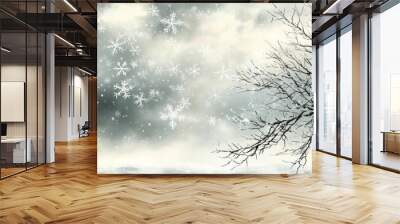 First Snowfall, Snowflakes Wall mural