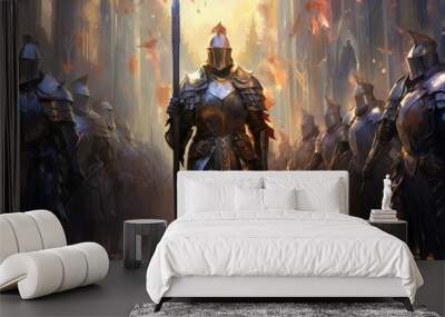 Noble knights clad in shining armor - Generative AI Wall mural