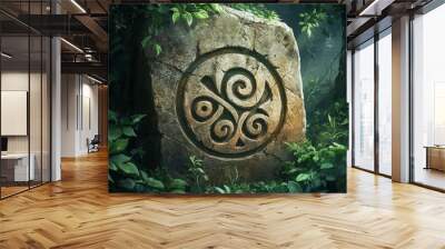 Triskele Triple Spiral Ancient Carving Celtic Paganism Religion Spiritual Symbol Wall mural