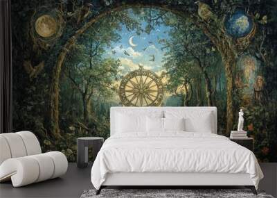 Wheel of the Year Nature's Cycle Wicca, Paganism Religion Spiritual Symbol Wall mural