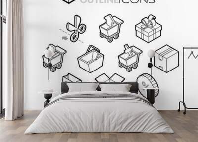 isometric outline icons set 27 Wall mural