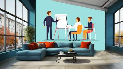 business training, courses, office life, meeting. flat design vector illustration. Wall mural