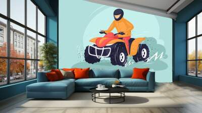 Young man riding a quad bike. Vector illustration of a flat design. Wall mural