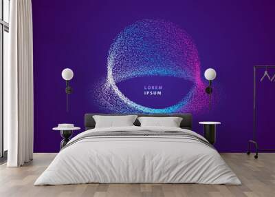 Explosion particles glowing abstract background. Neon ball dots splash surface shapes design. Modern cyber light big data technology and science vector.	
 Wall mural