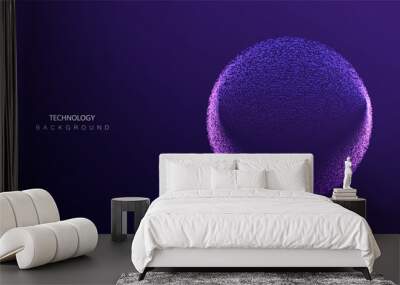 Technology ai particles banner. Dots cosmos big data neon background. Artificial Intelligence futuristic circles connect design. Wall mural