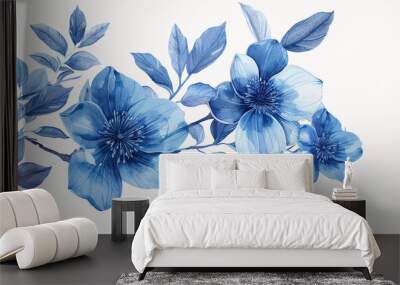 blue flowers on white Wall mural