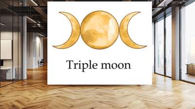 watercolor triple moon in gold and blue vector Wall mural